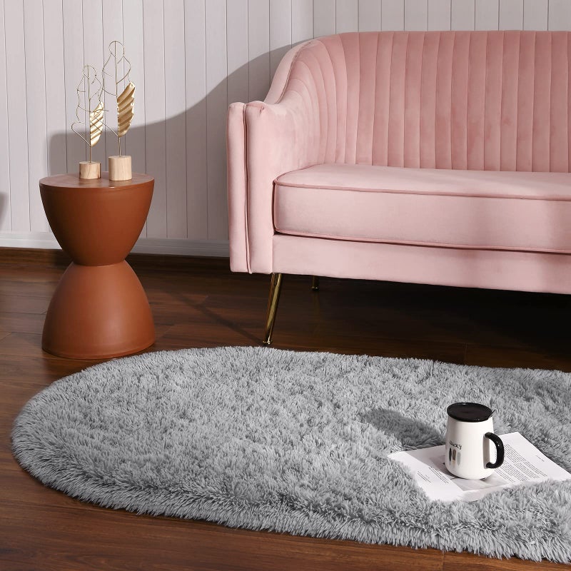 Softlife Fluffy Rugs for Bedroom, Shag Cute Area Rug for Girls and Kids Baby Room Home Decor, 2.6 x 5.3 Feet Oval Indoor Carpet for Nursery Dorm Living Room, Grey - Image 4